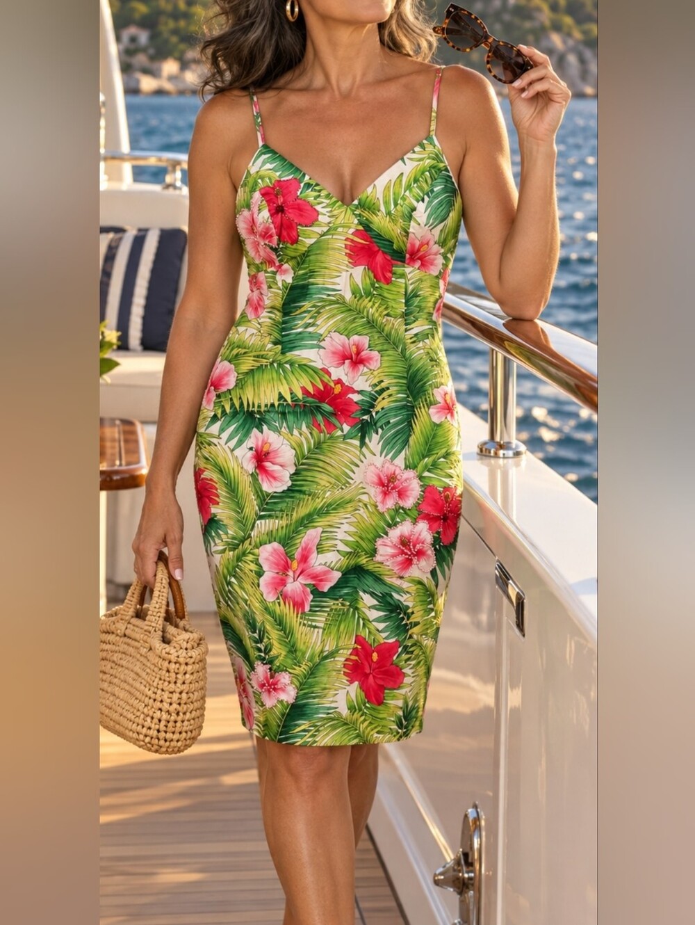 Boutique Tropical Floral Green & Pink Swim Dress - Women